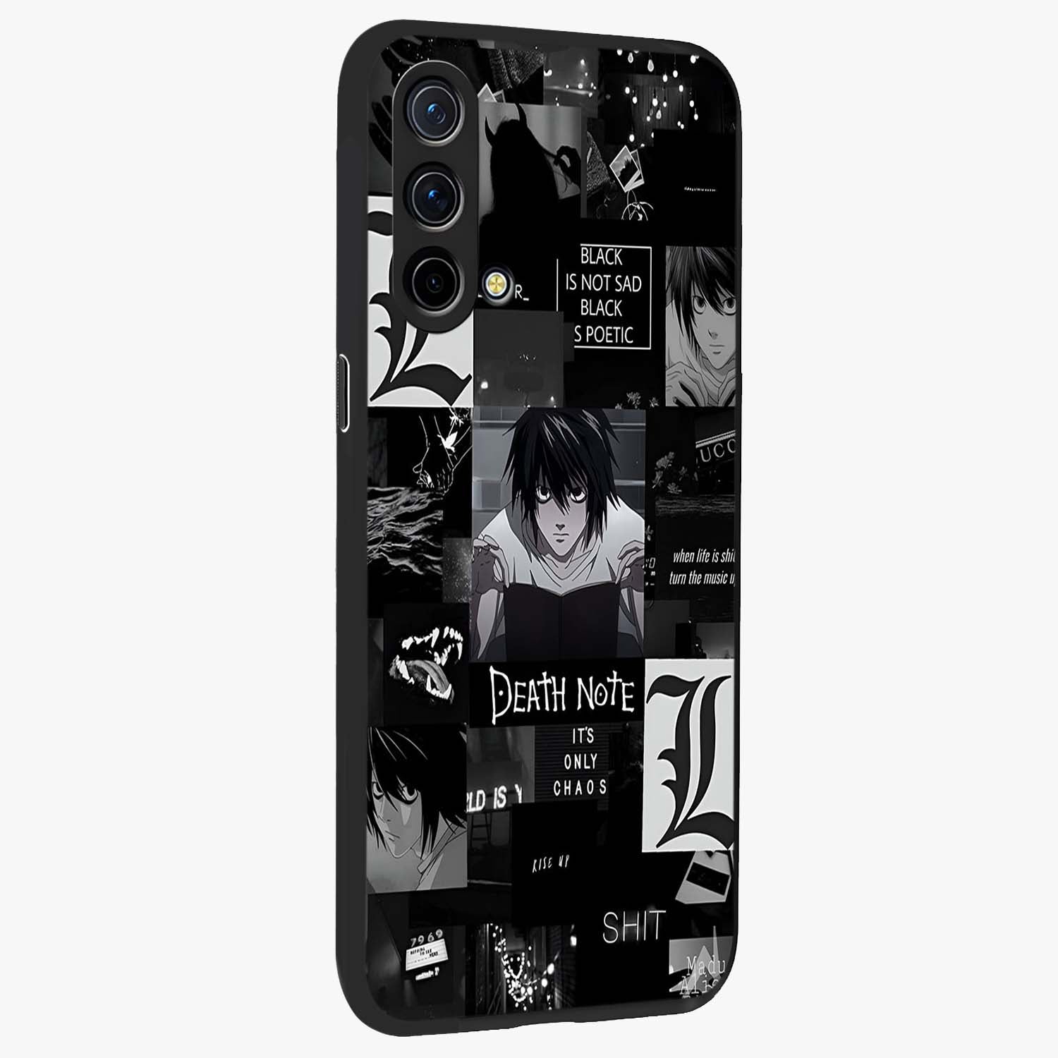 Midnight Chaos Mind Glass Case upright view showcasing expressive abstract artwork with bold dark theme.