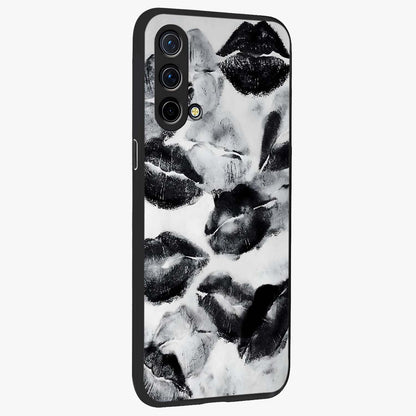 Midnight Kiss Marks Glass Case upright view showcasing stylish kiss mark artwork with trendy romantic theme.