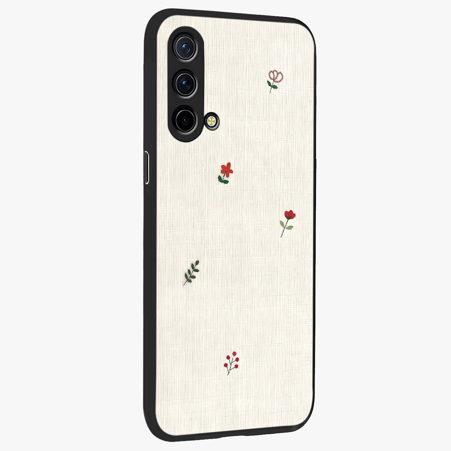 Minimalistic Blue With White Flower Pattern Glass Case upright view showcasing clean white flower artwork with calming blue theme.