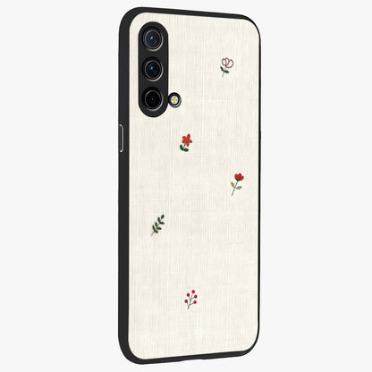 Minimalistic Blue With White Flower Pattern Glass Case upright view showcasing clean white flower artwork with calming blue theme.