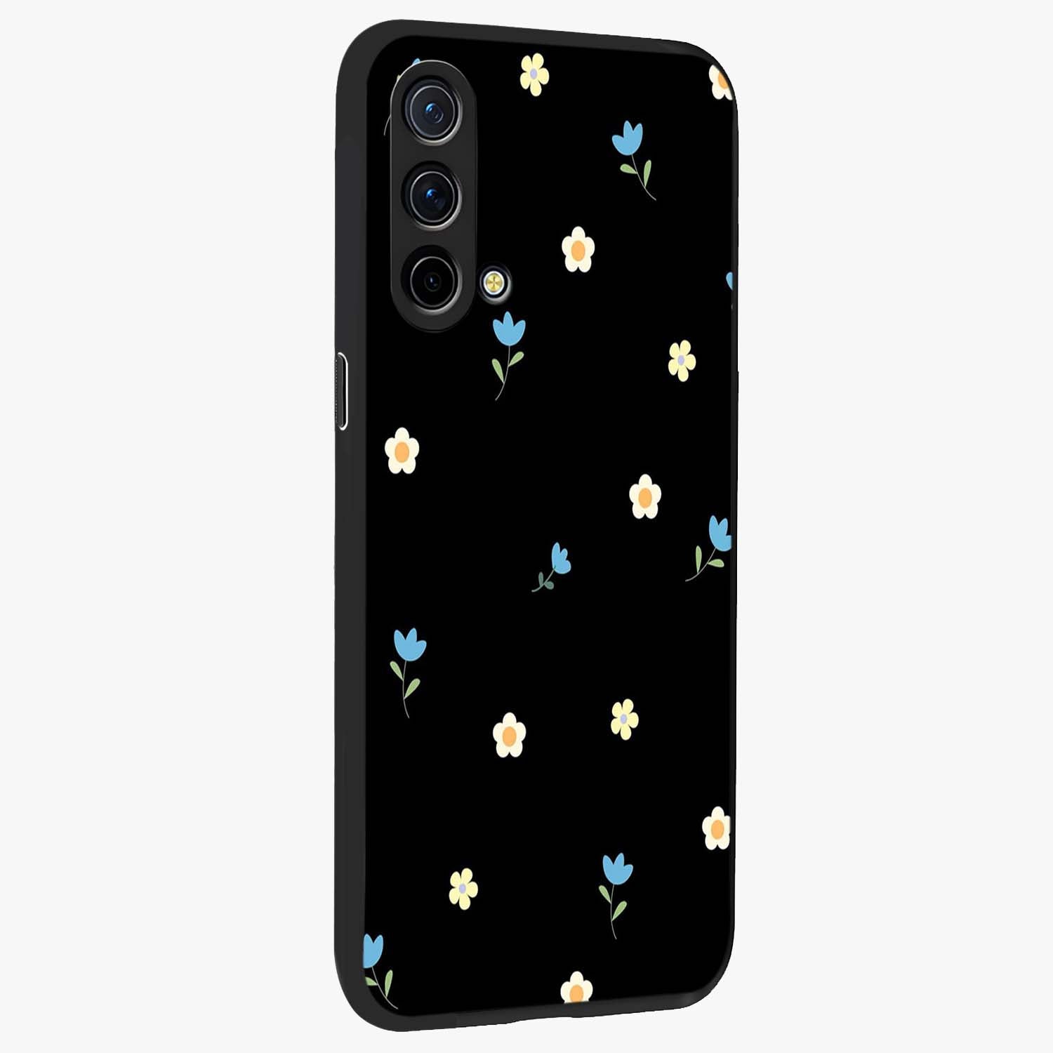 Minimal Petal Whispers Glass Case upright view showcasing elegant floral artwork with modern minimalist style.