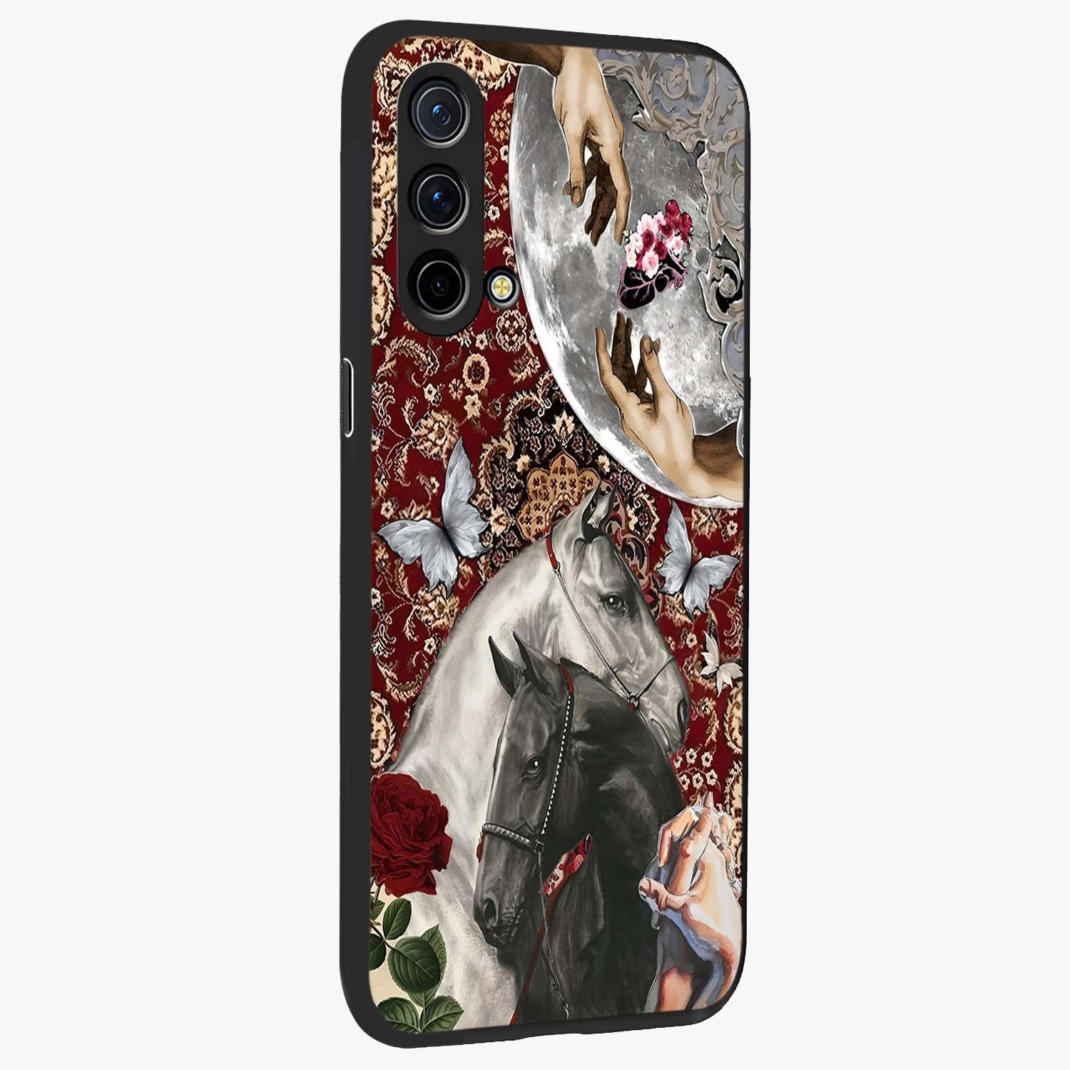 Moonlit Royal Stallion Glass Case upright view showcasing dramatic horse artwork with glowing moon themed design.