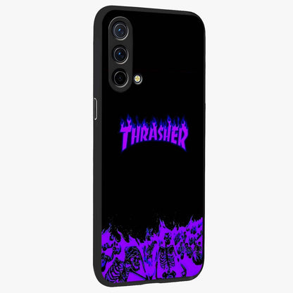 Neon Flame Riot Glass Case upright view showcasing dynamic flame artwork with energetic neon theme.