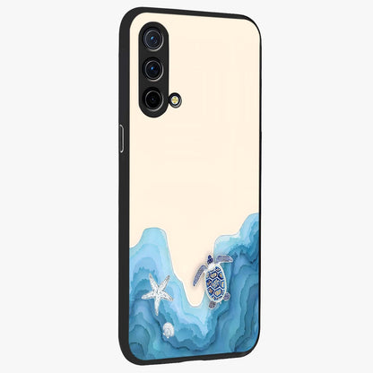Ocean Drift Turtle Glass Case upright view showcasing calm underwater turtle artwork with nature inspired theme.