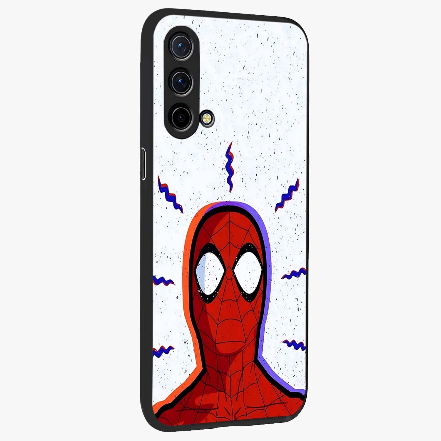Omg Spiderman Glass Case upright view showcasing energetic superhero artwork with vibrant comic theme.