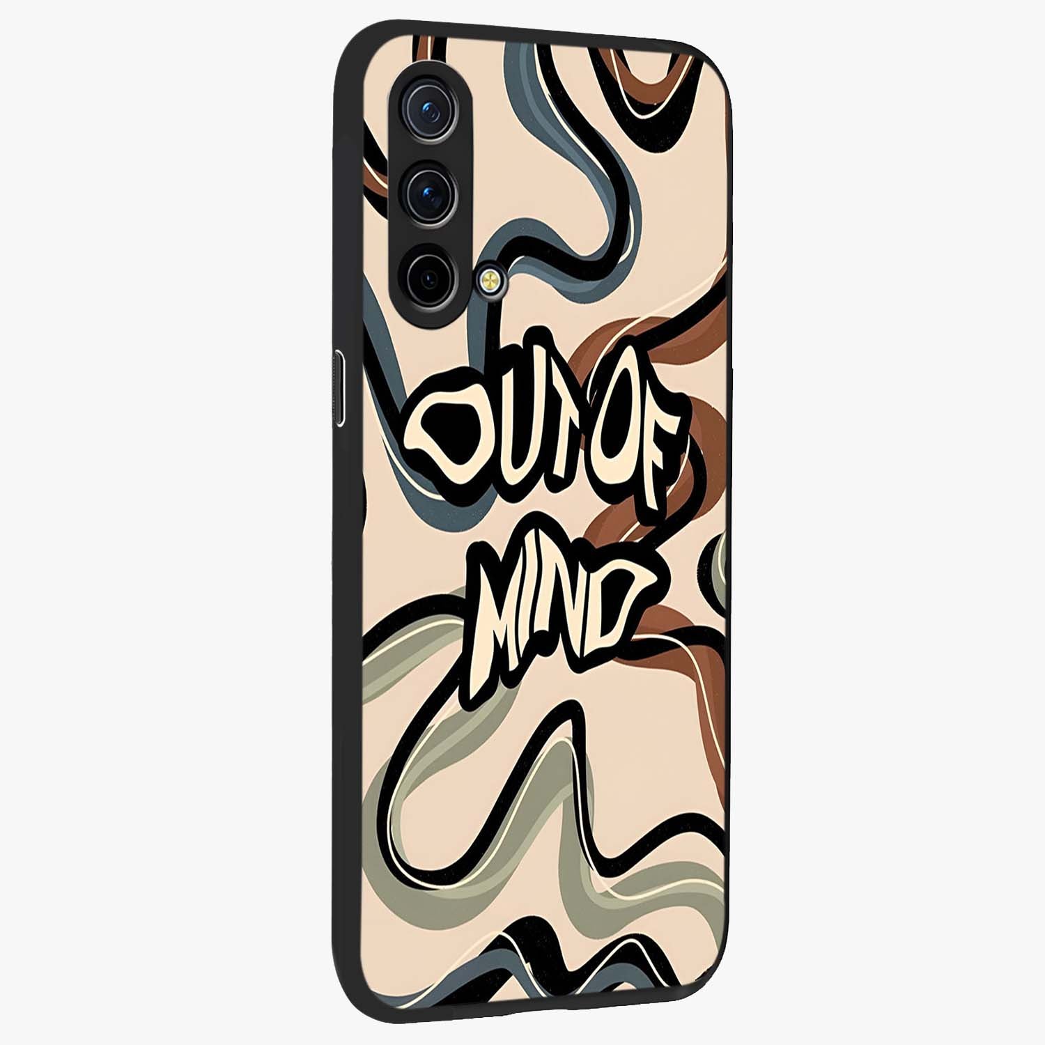 Out Of Mind Glass Case upright view showcasing striking typography artwork with edgy conceptual theme.
