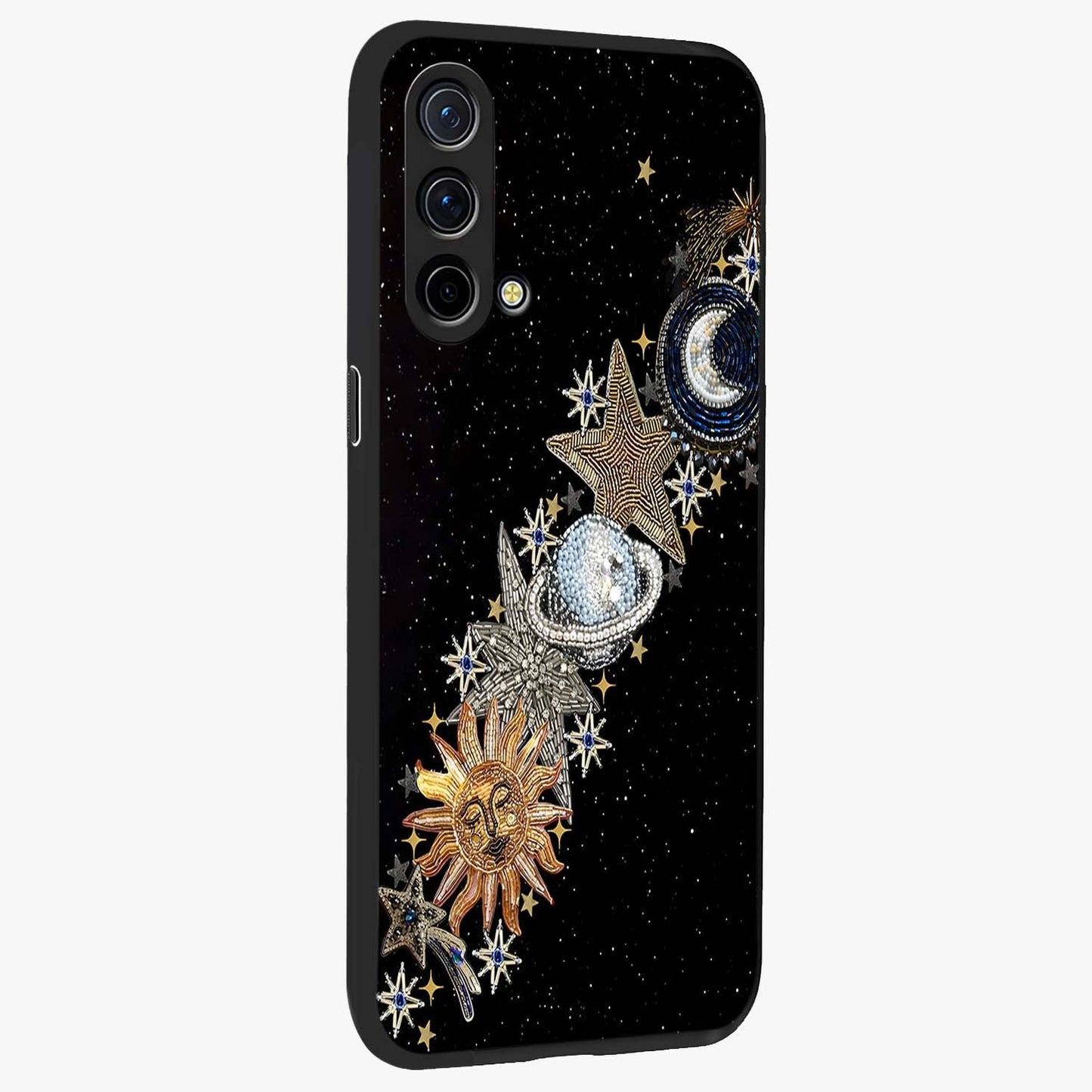Pearls Universe Object Glass Case upright view showcasing decorative pearl themed artwork with cosmic elegance.