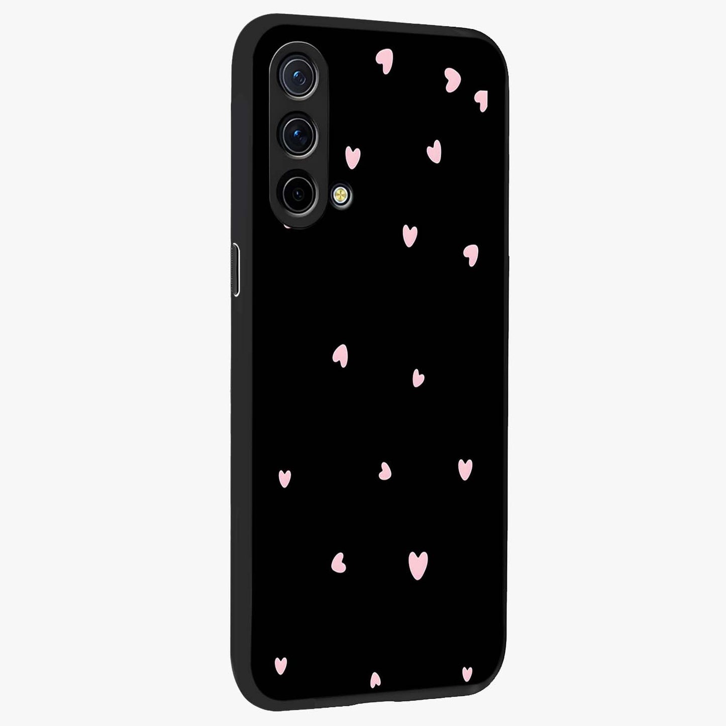 Pink Love Drops Glass Case upright view showcasing charming heart drop artwork with romantic playful theme.