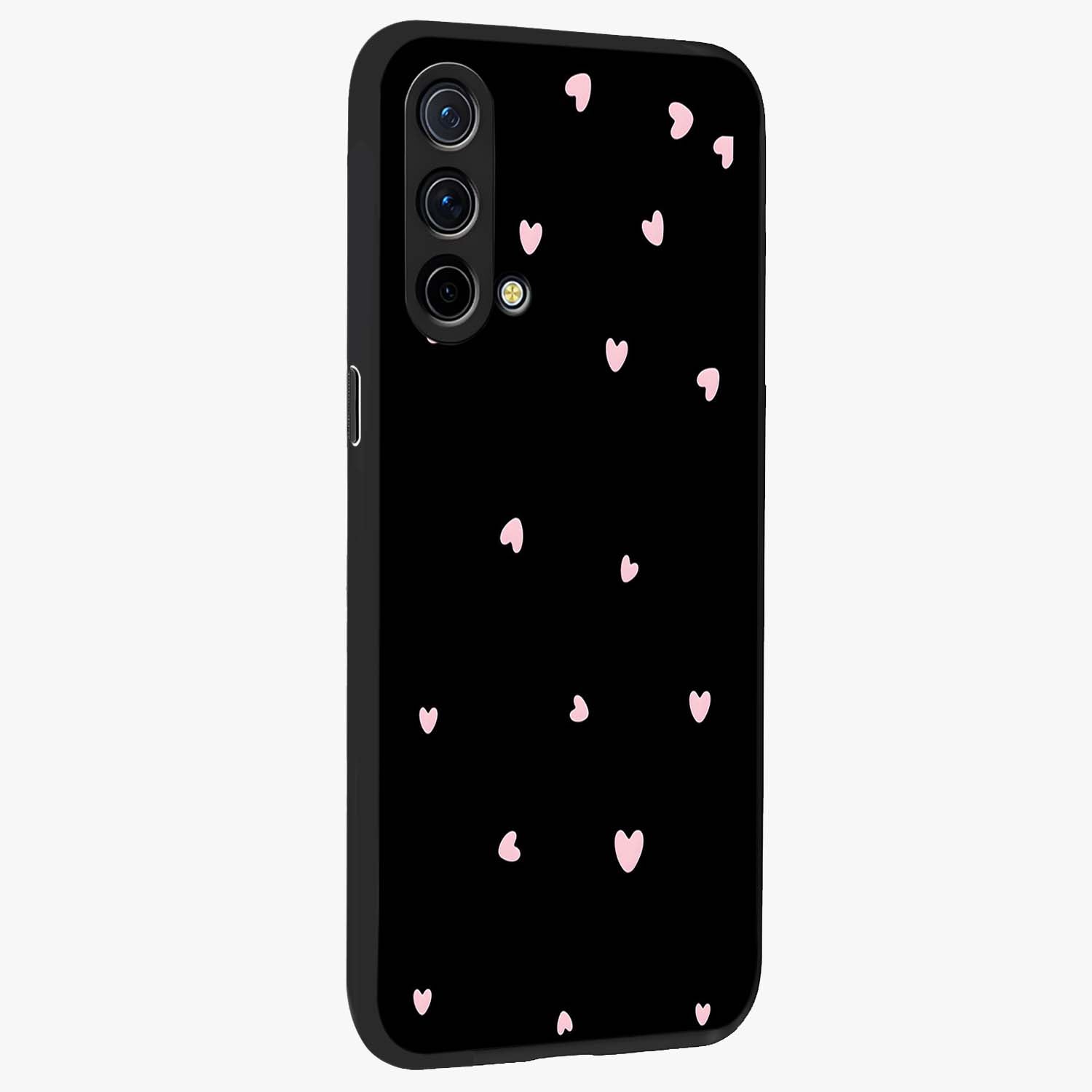 Pink Love Drops Glass Case upright view showcasing charming heart drop artwork with romantic playful theme.
