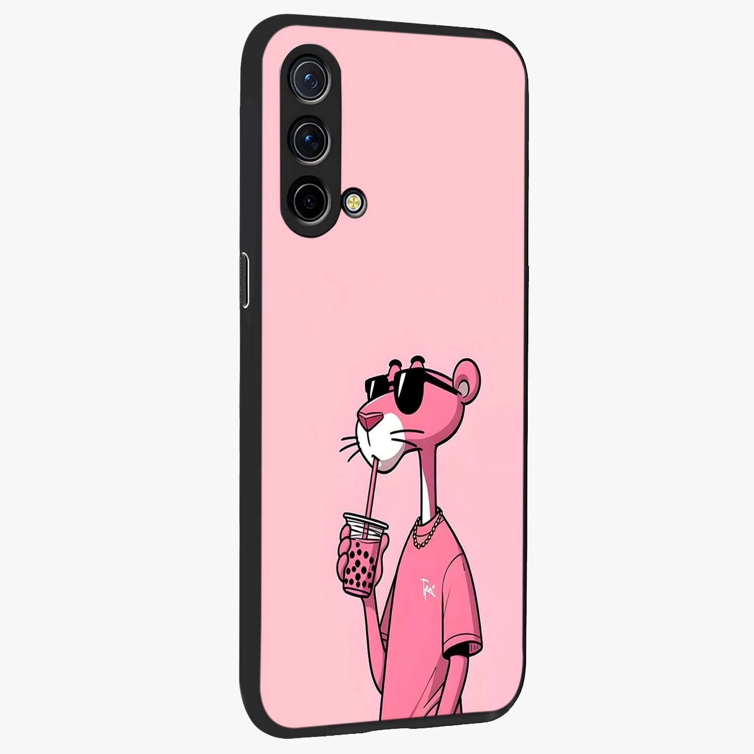 Pink Panther Glass Case upright view showcasing fun animated artwork with stylish retro cartoon theme.