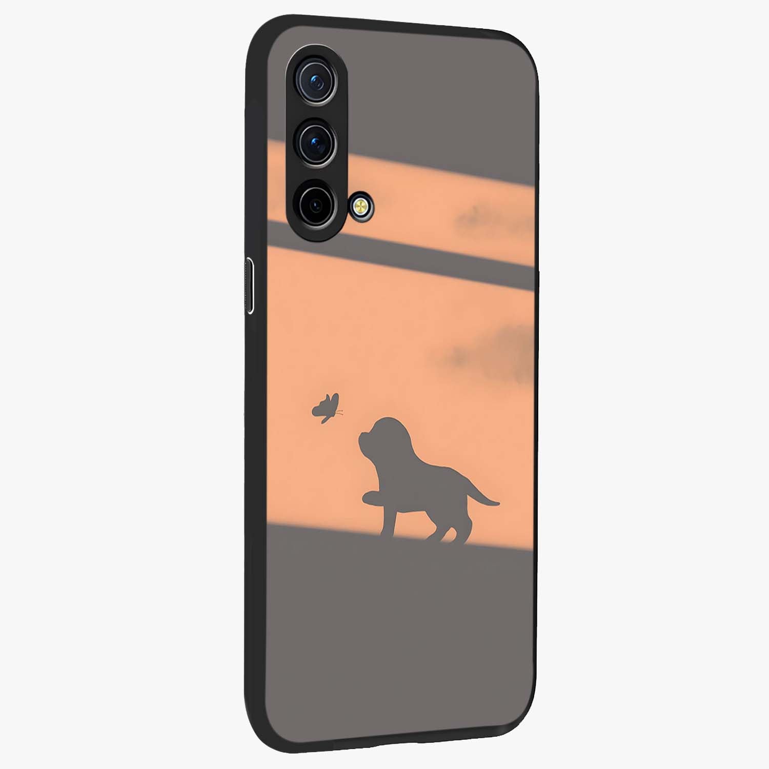 Puppy Shadow Art Glass Case upright view showcasing charming puppy artwork with creative silhouette theme.