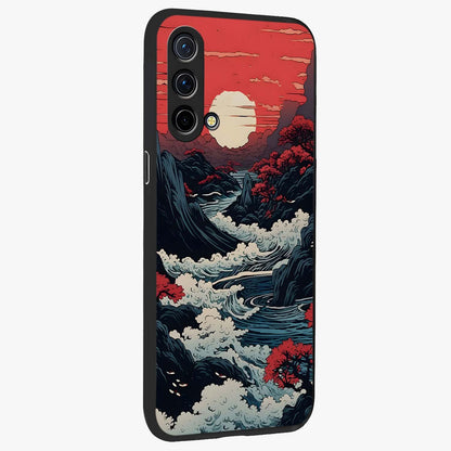 Red Sunset Scenery Glass Case upright view showcasing dramatic sunset scenery artwork with warm nature theme.