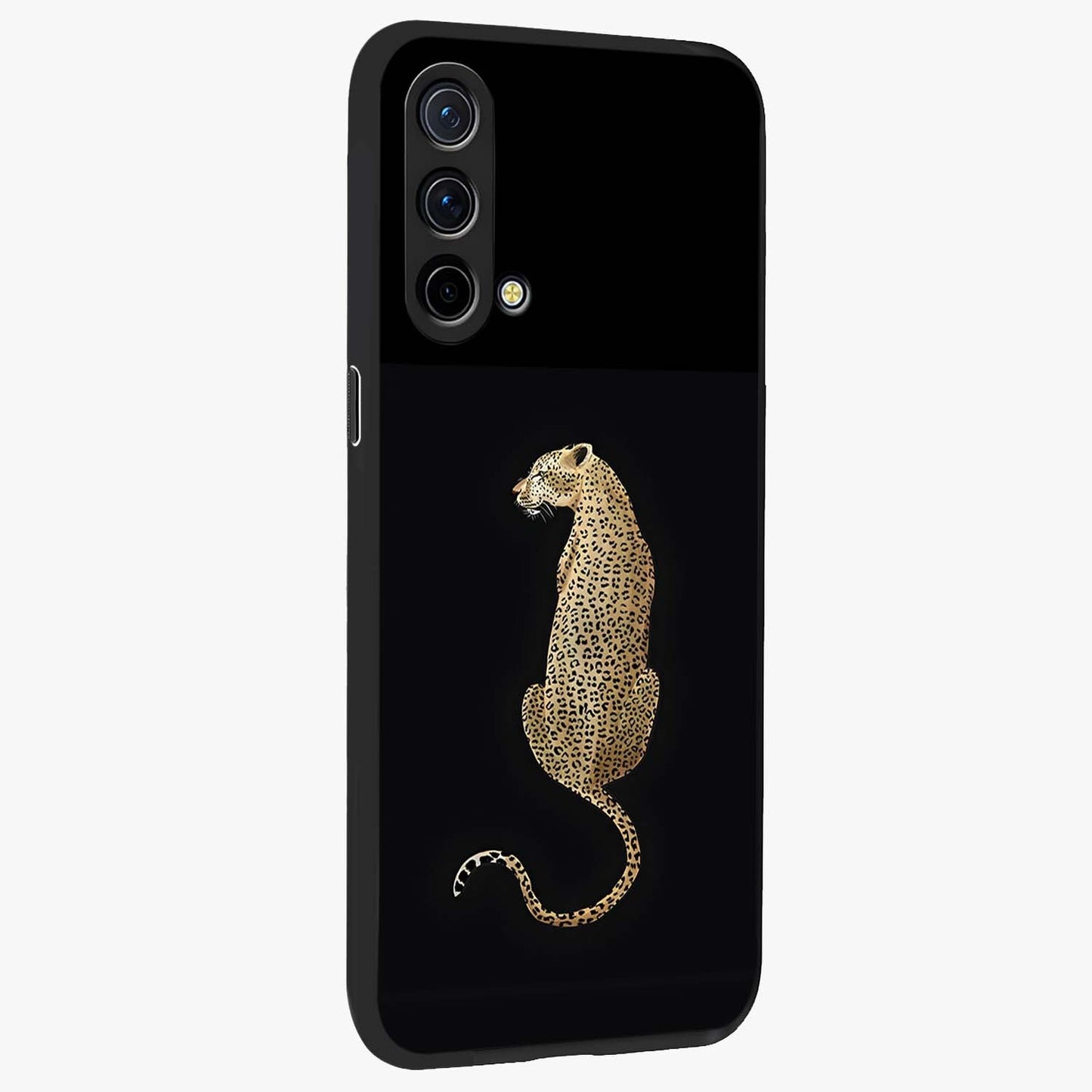 Regal Leopard Glass Case upright view showcasing striking leopard artwork with fierce wildlife theme.