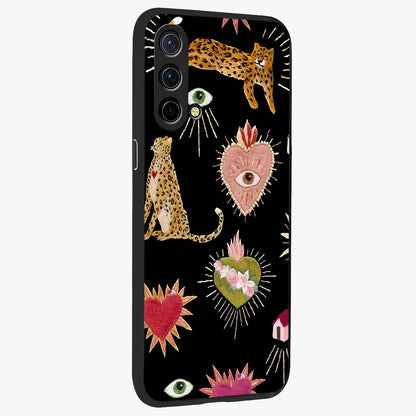 Sacred Jungle Heart Glass Case upright view showcasing vibrant jungle artwork with symbolic heart theme.