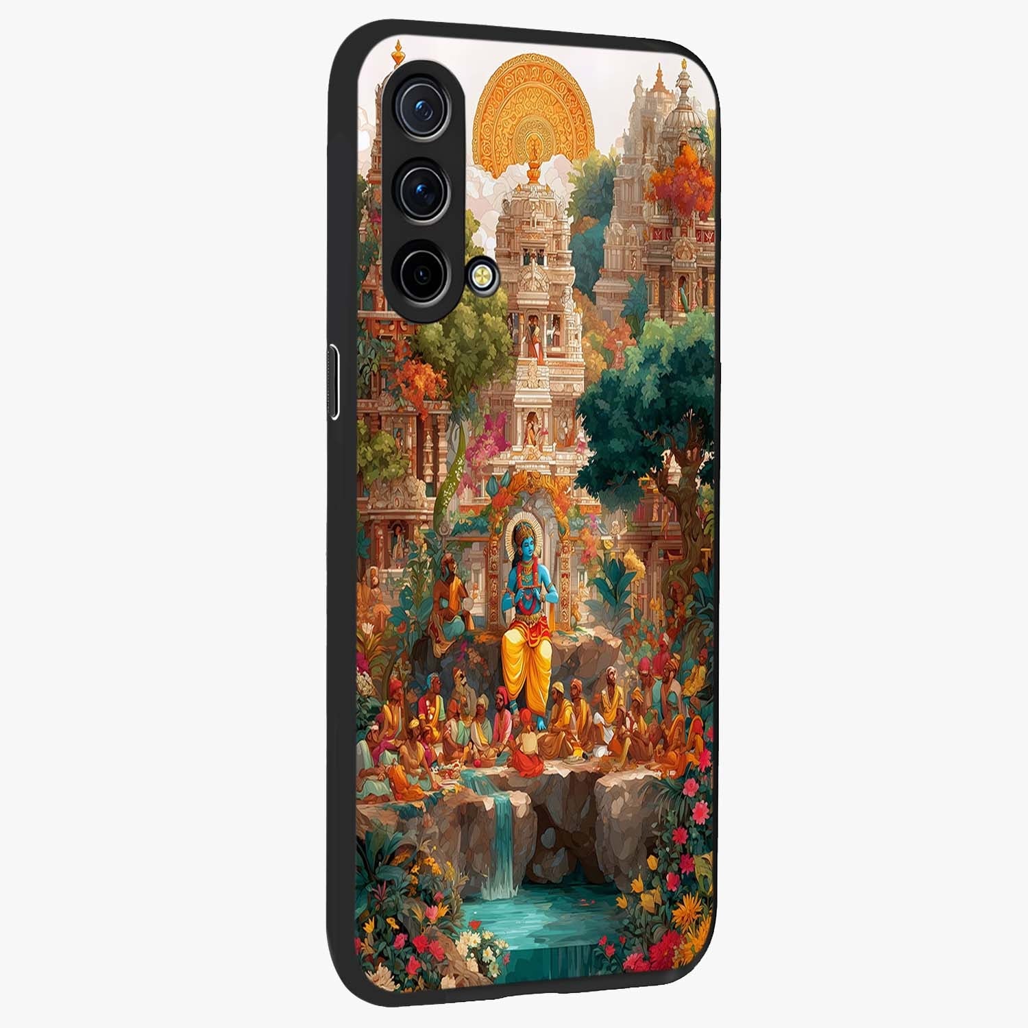 Sacred Sunlight Gods Glass Case upright view showcasing glowing divine artwork with sacred mythological theme.