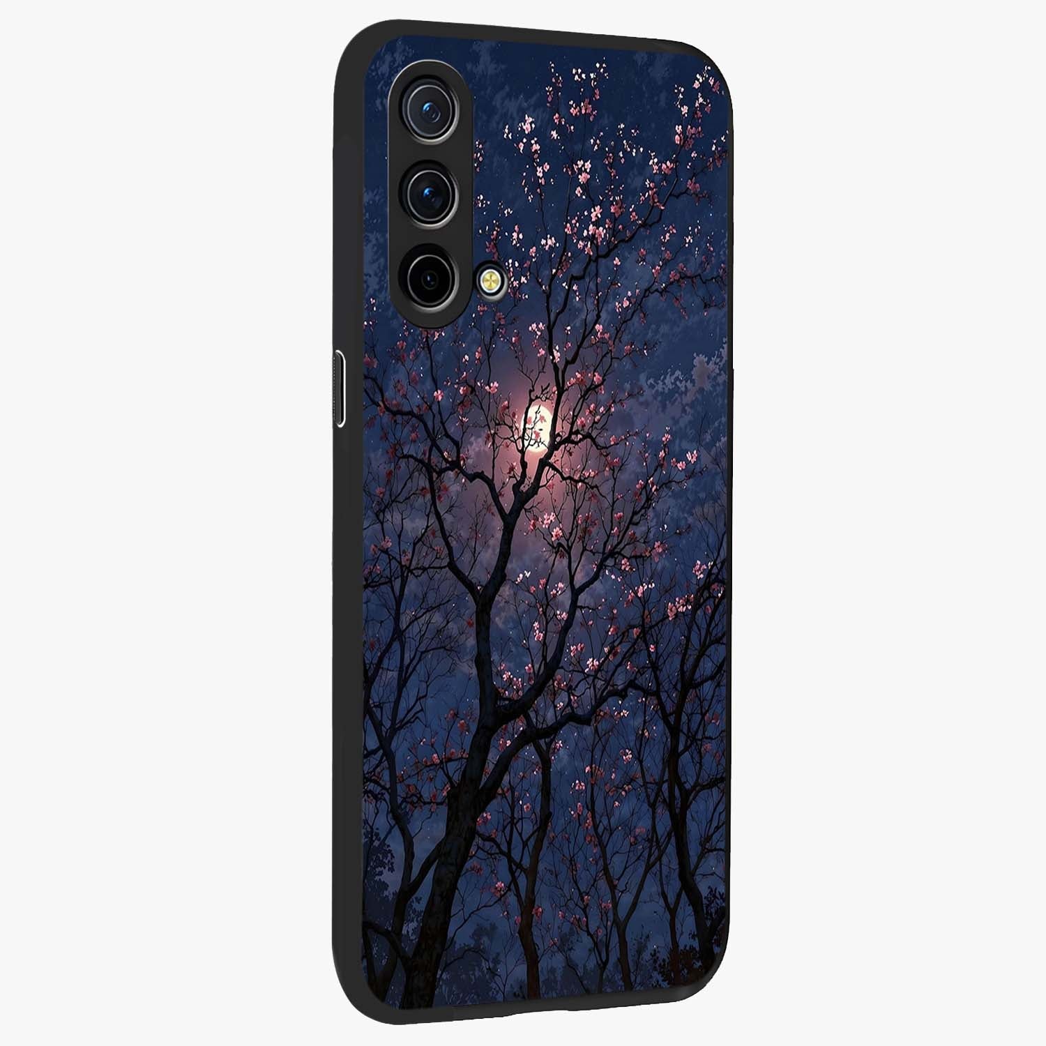 Twilight Sakura Serenade Glass Case upright view showcasing beautiful cherry blossom artwork with serene evening theme.