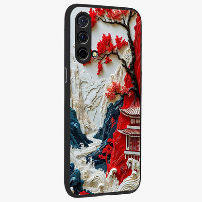 Whispers Of Sakura Waves Glass Case upright view showcasing delicate cherry blossom artwork with elegant nature theme.