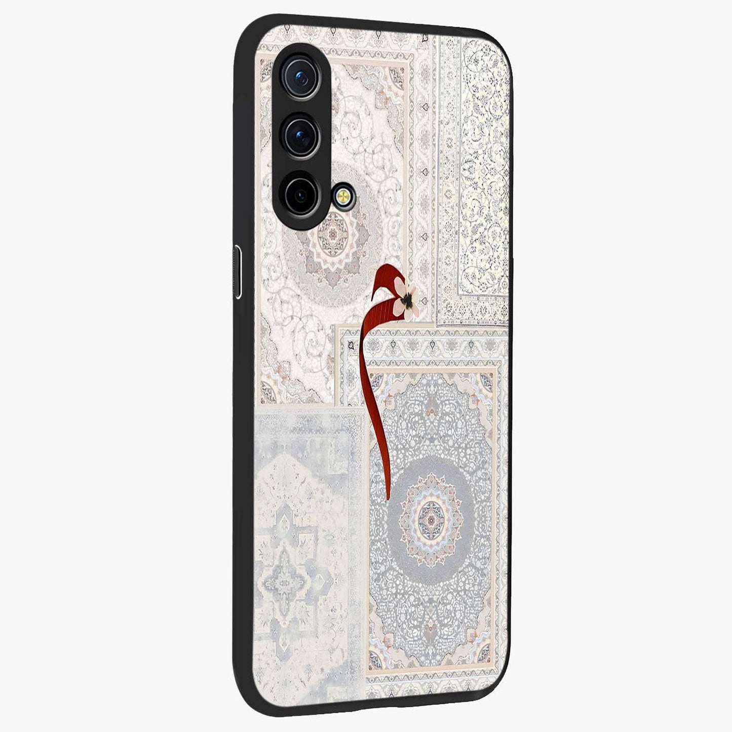 White Aesthetic Bow Glass Case upright view showcasing delicate ribbon bow artwork with cute minimalist theme.