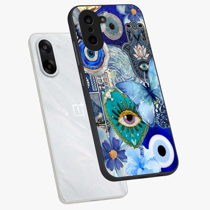 Audrey Zivan Glass Case for 1+Nord CE 5 angled mockup showcasing glossy glass finish and modern visual artwork
