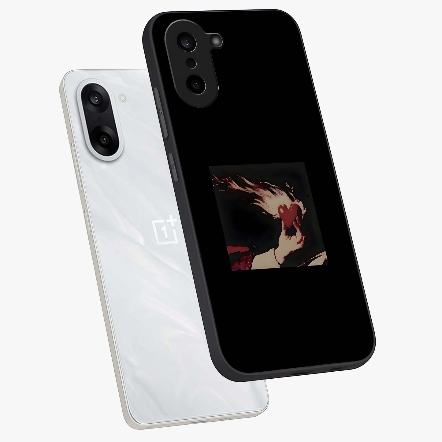 Blazing Heart Faith Glass Case for 1+Nord CE 5 captured at a warm angle highlighting bold flame tones, gloss, and edge clarity.