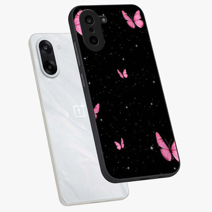 Blinking Butterfly Glass Case for 1+Nord Ce 5 captured at a warm angle highlighting soft wing details, gloss, and edge clarity.