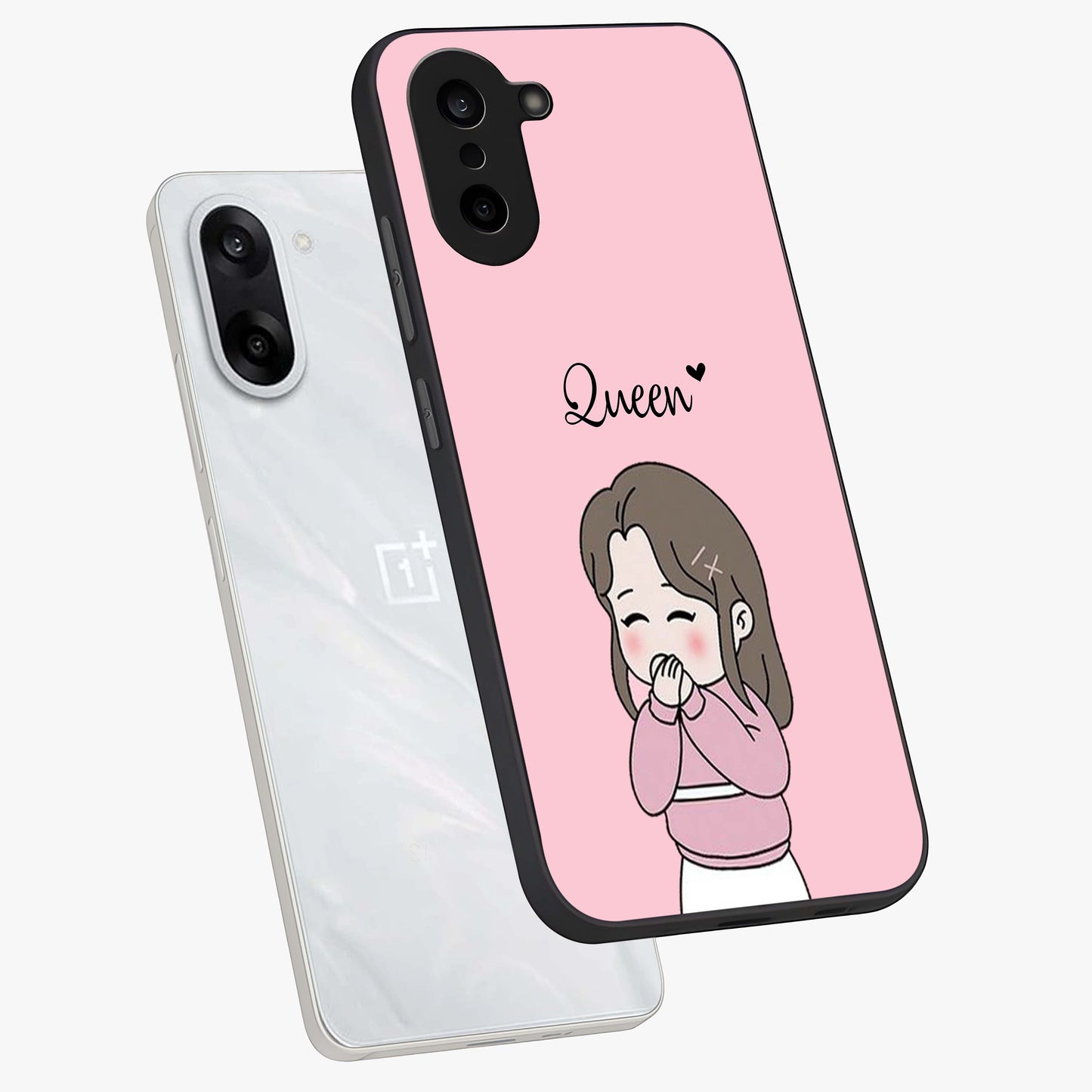 Blushing Love Moment Glass Case for 1+Nord CE 5 angled mockup showcasing glossy finish and elegant romantic design