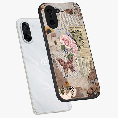 Butterfly News Bloom Glass Case for 1+Nord CE 5 angled mockup showcasing glossy finish and vibrant nature design
