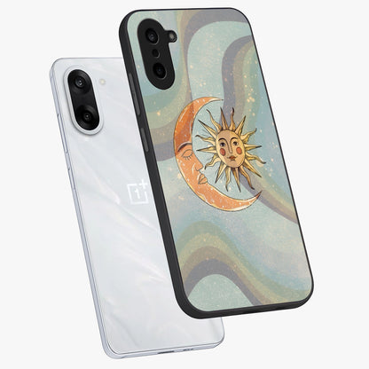 Celestial Harmony Vibes Glass Case for 1+Nord CE 5 angled mockup showcasing glossy finish and smooth celestial gradients