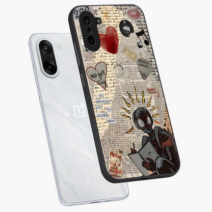 City Dream Sketch Glass Case for 1+Nord CE 5 captured at a warm angle highlighting urban line details, gloss, and edge clarity.