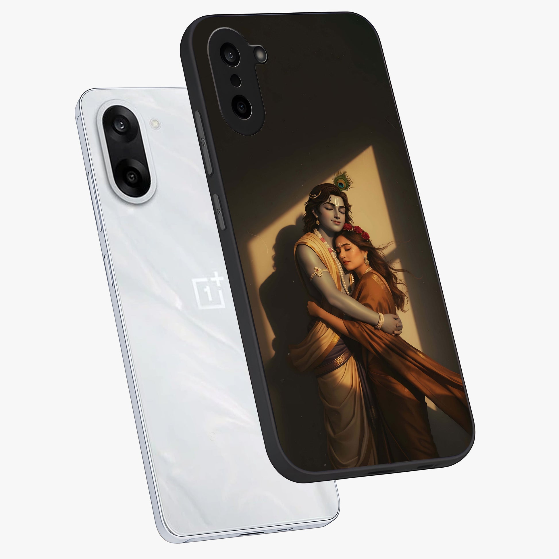 Divine Eternal Love Glass Case for 1+Nord CE 5 angled mockup showcasing glossy glass finish and graceful detailing