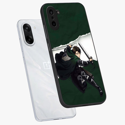 Emerald War Vanguard Glass Case for 1+Nord CE 5 angled mockup showcasing glossy finish and bold fantasy detailing