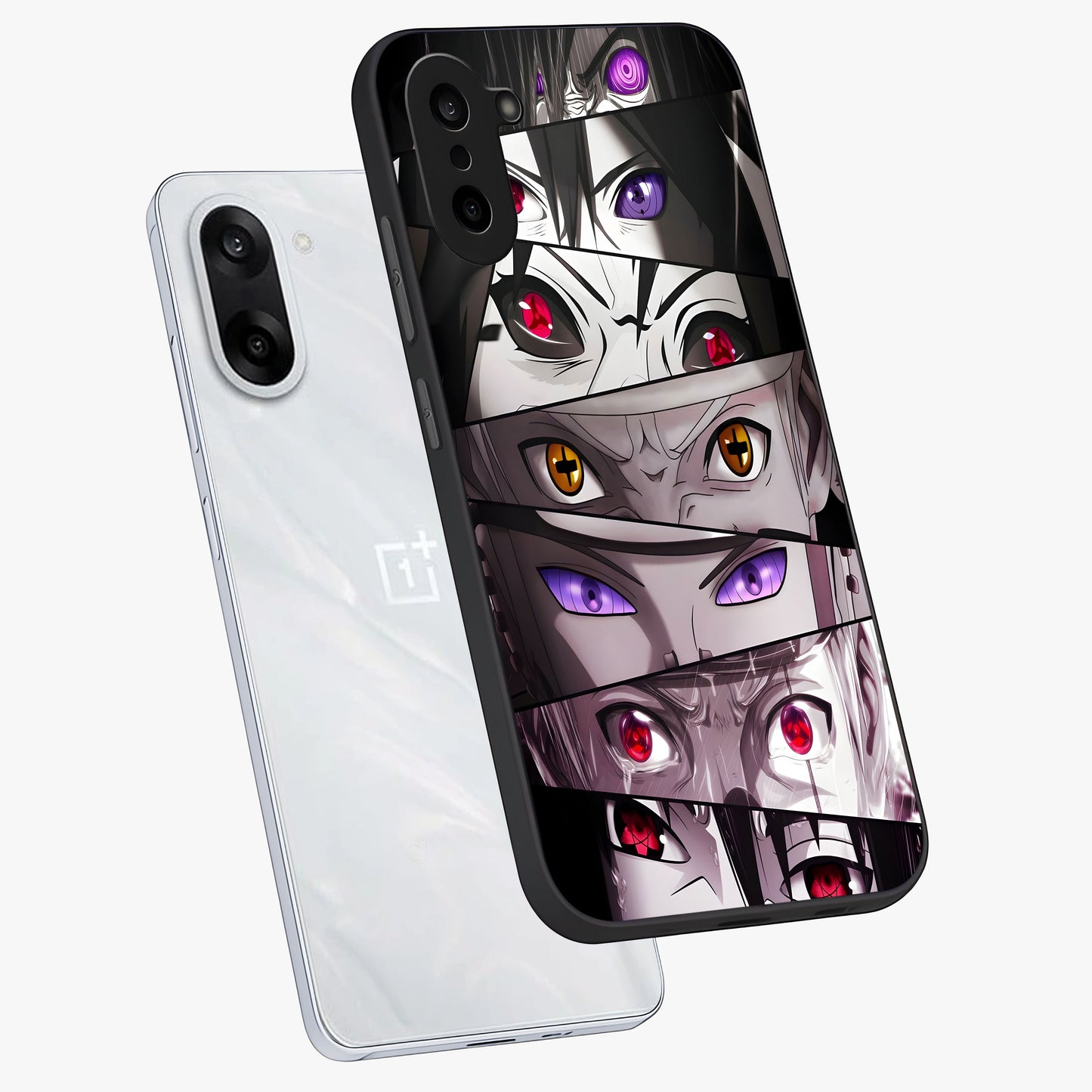 Eyes of Destiny Glass Case for 1+Nord CE 5 angled mockup showcasing glossy glass finish and intense detailing