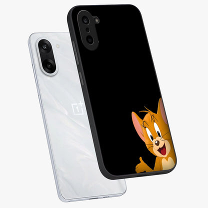 Forever Chasing Love Jerry Glass Case for 1+Nord CE 5 angled mockup showcasing glossy finish and vibrant character detailing