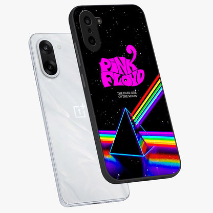 Galactic Light Frequency Glass Case for 1+Nord CE 5 angled mockup showcasing glossy finish and vibrant neon detailing