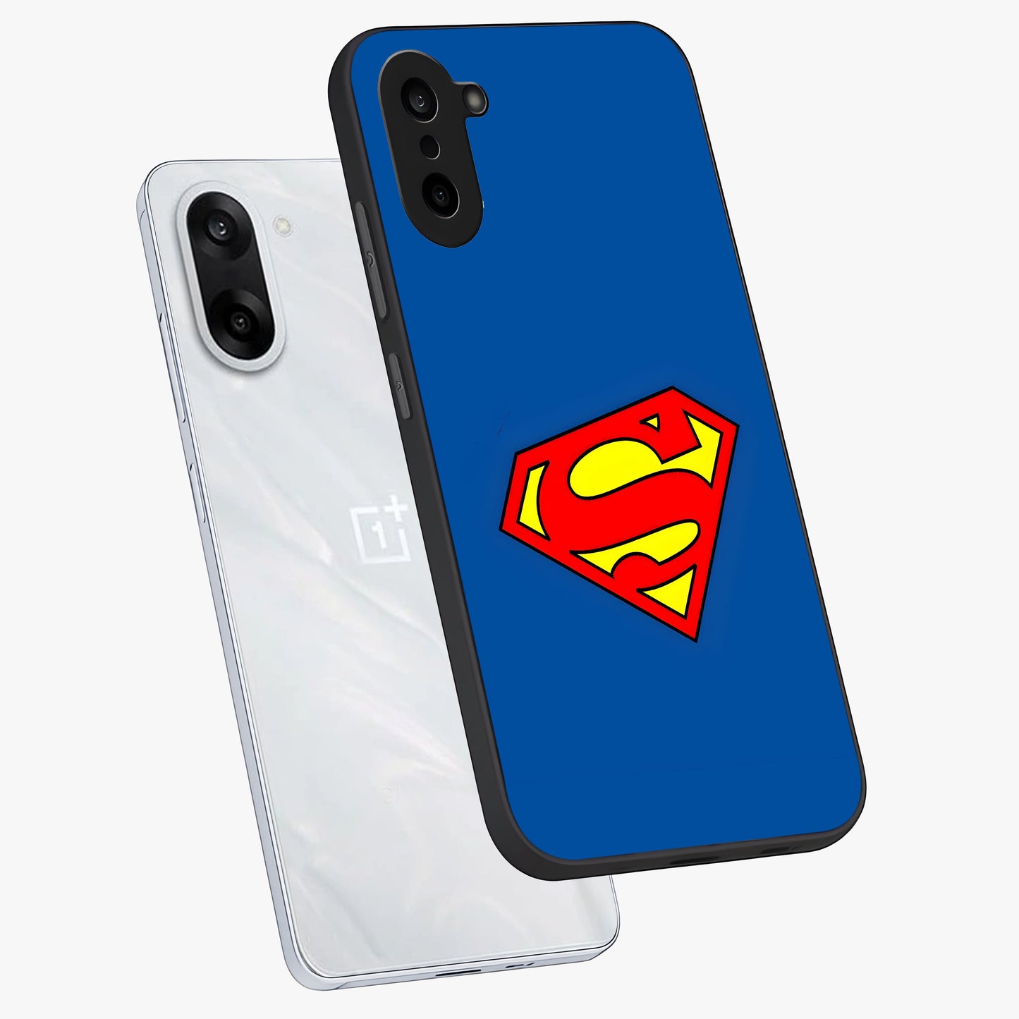 Legendary Hero Emblem Glass Case for 1+Nord CE 5 angled mockup showcasing glossy glass finish and strong graphic detailing