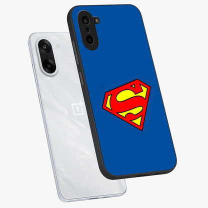 Legendary Hero Emblem Glass Case for 1+Nord CE 5 angled mockup showcasing glossy glass finish and strong graphic detailing