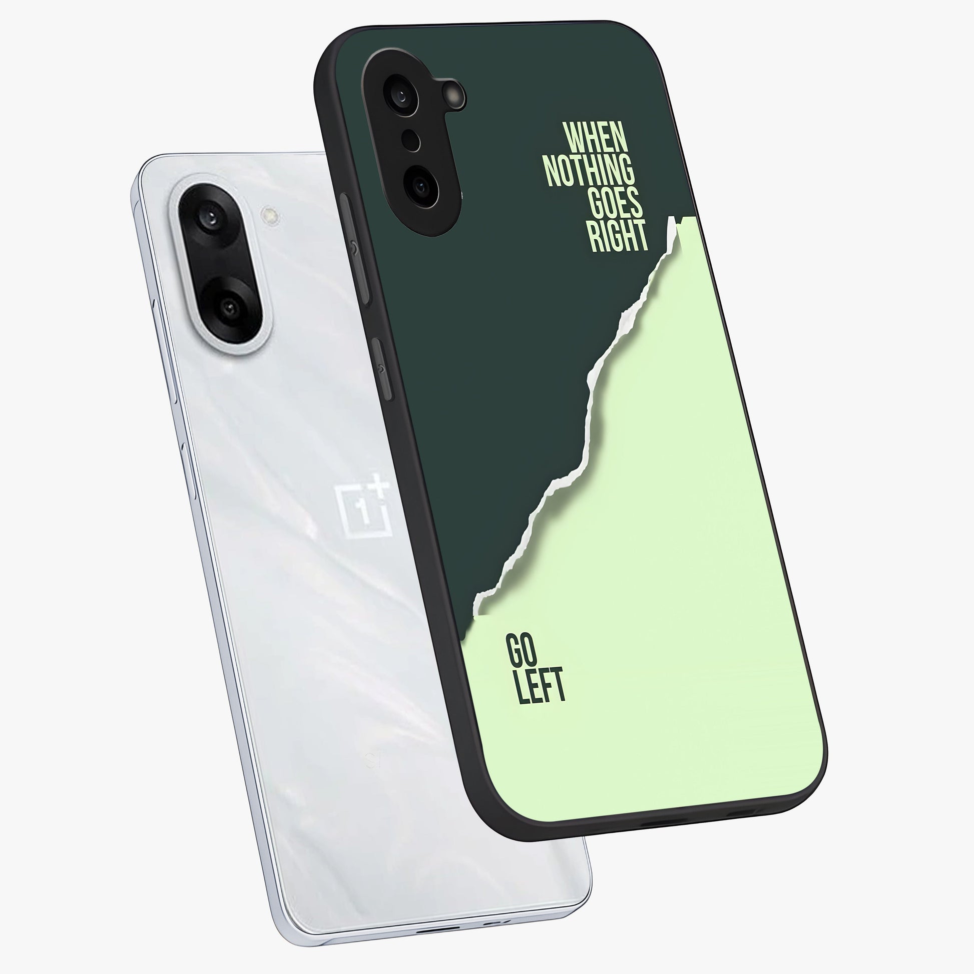 Let Go Quote Glass Case for 1+Nord CE 5 angled mockup showcasing glossy finish and clean aesthetic design