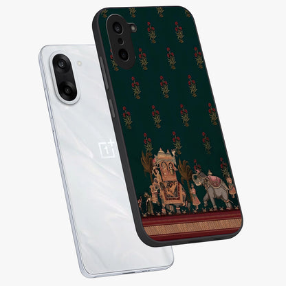 Macmerise Glass Case for 1+Nord CE 5 angled mockup showcasing glossy finish and vibrant design tones