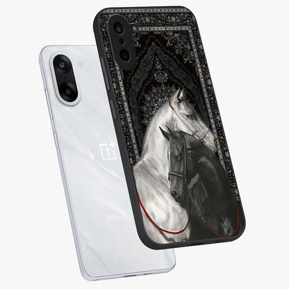 Majestic Ride Legacy Glass Case for 1+Nord CE 5 angled mockup showcasing glossy finish and strong graphic detailing