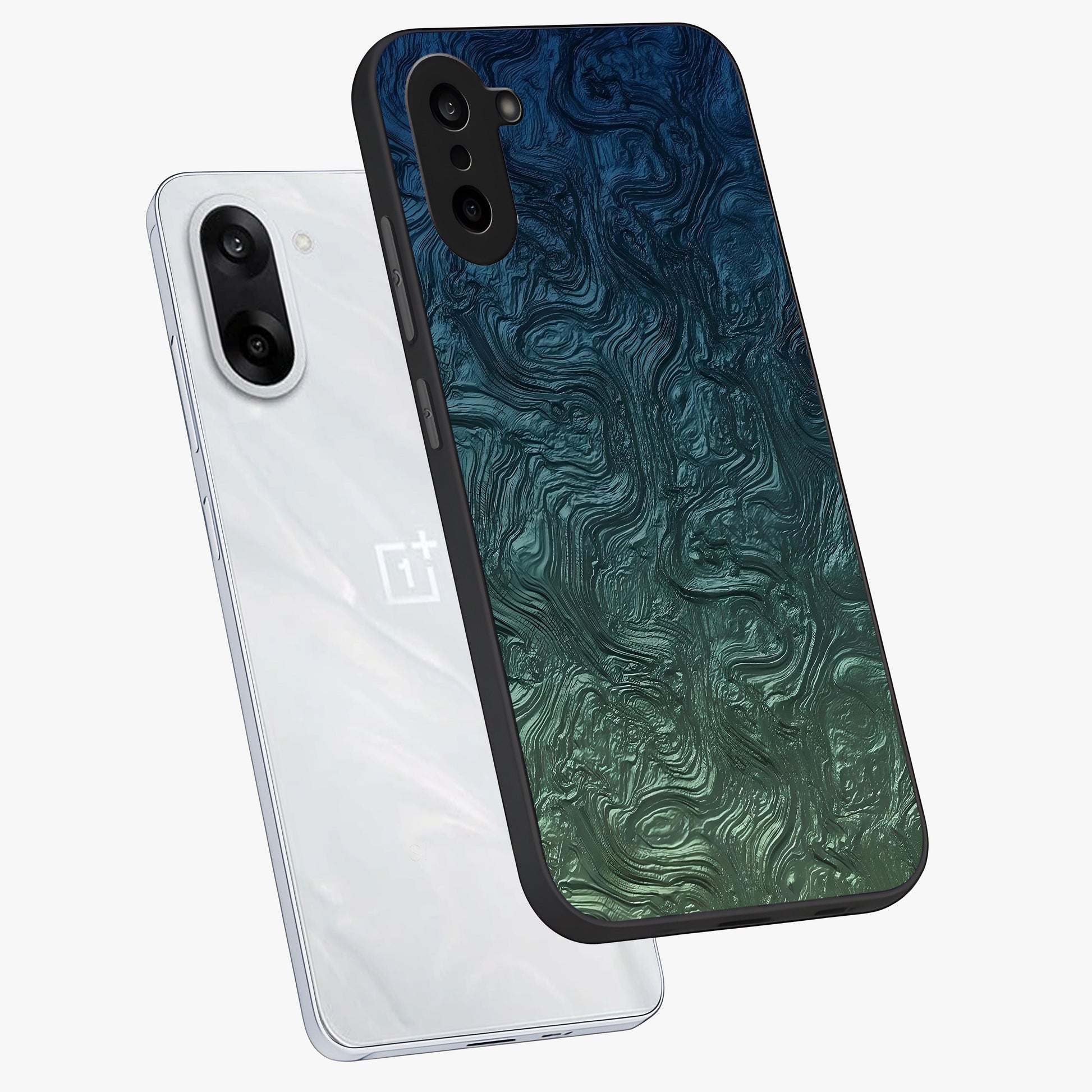 Marble Dream Blur Glass Case for 1+Nord CE 5 angled mockup showcasing glossy finish and smooth gradient tones