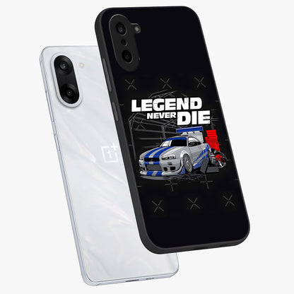 Midnight Racing Legacy Glass Case for 1+Nord CE 5 angled mockup showcasing glossy glass finish and dynamic motion detailing