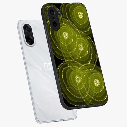 Neon Orbit Bloom Marble Glass Case for 1+Nord CE 5 angled mockup showcasing glossy finish and vibrant bloom detailing
