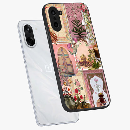 Royal Pink Legacy Glass Case for 1+Nord CE 5 angled mockup showcasing glossy finish and refined pastel tones