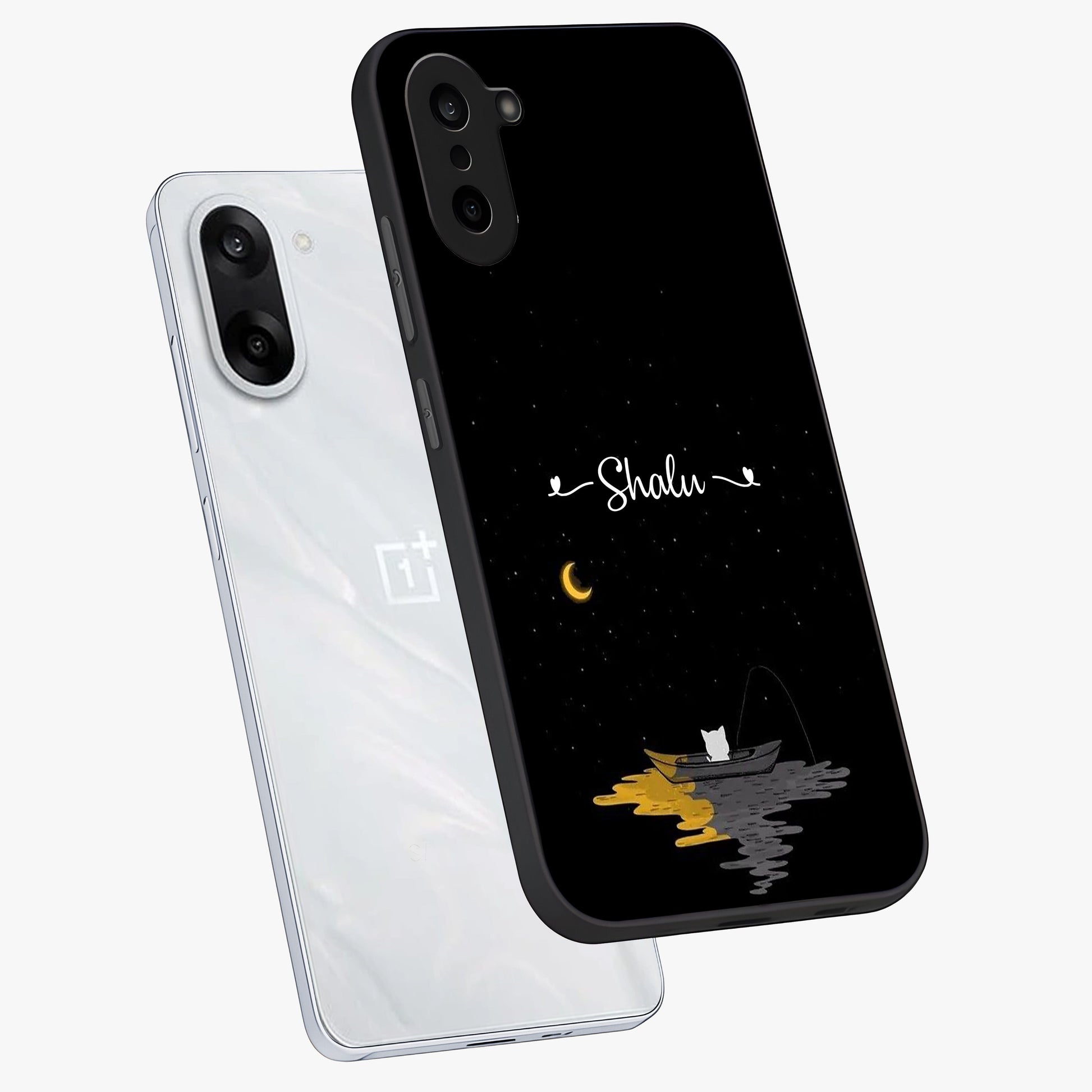 Silent Night Row Glass Case for 1+Nord Ce 5 angled mockup showcasing glossy finish and deep shadow tones