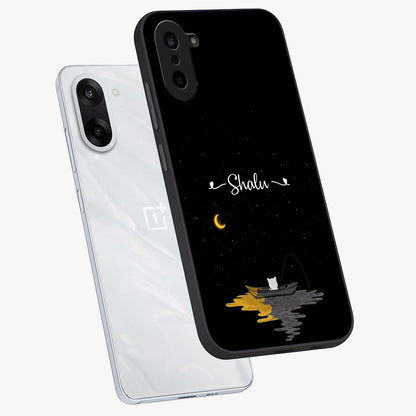 Silent Night Row Glass Case for 1+Nord Ce 5 angled mockup showcasing glossy finish and deep shadow tones