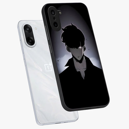 Silent Shadow Awakening Glass Case for 1+Nord Ce 5 angled mockup showcasing glossy finish and dramatic shadow detailing