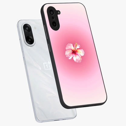 Soft Petal Serenity Glass Case for 1+Nord Ce 5 angled mockup showcasing glossy finish and calming bloom detailing