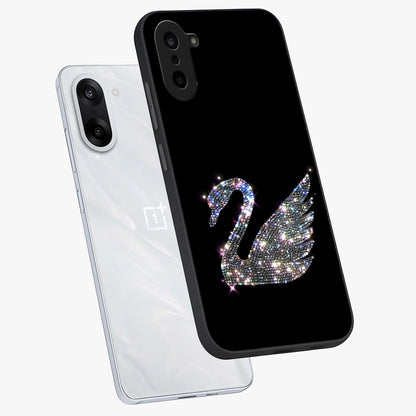Starlit Swan Grace Glass Case for 1+Nord CE 5 angled mockup showcasing glossy finish and serene celestial tones