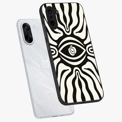 Trancewave Illusion Art Glass Case for 1+Nord CE 5 angled mockup showcasing glossy finish and psychedelic detailing