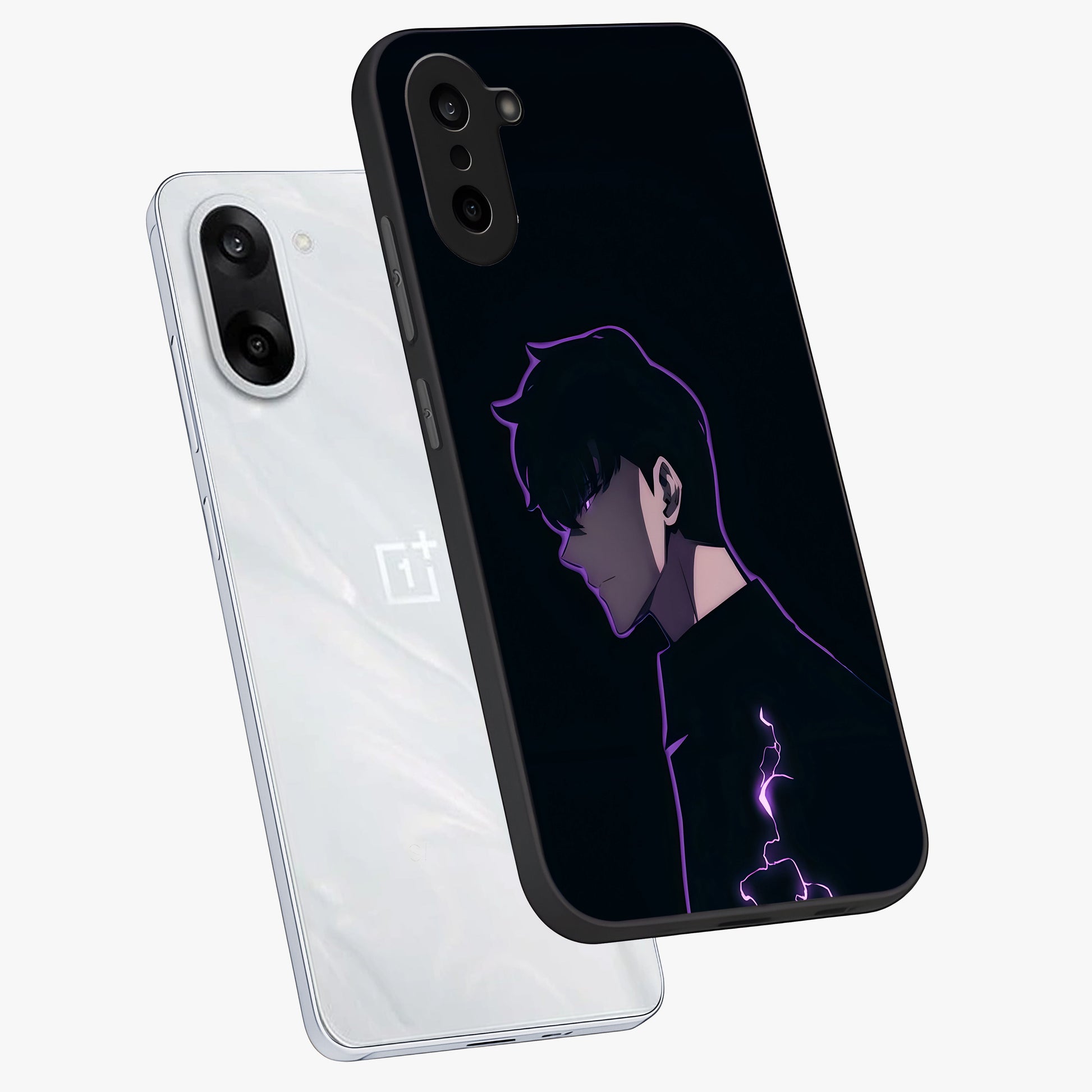 Void Lightning Phantom Glass Case for 1+Nord CE 5 angled mockup showcasing glossy finish and high contrast detailing